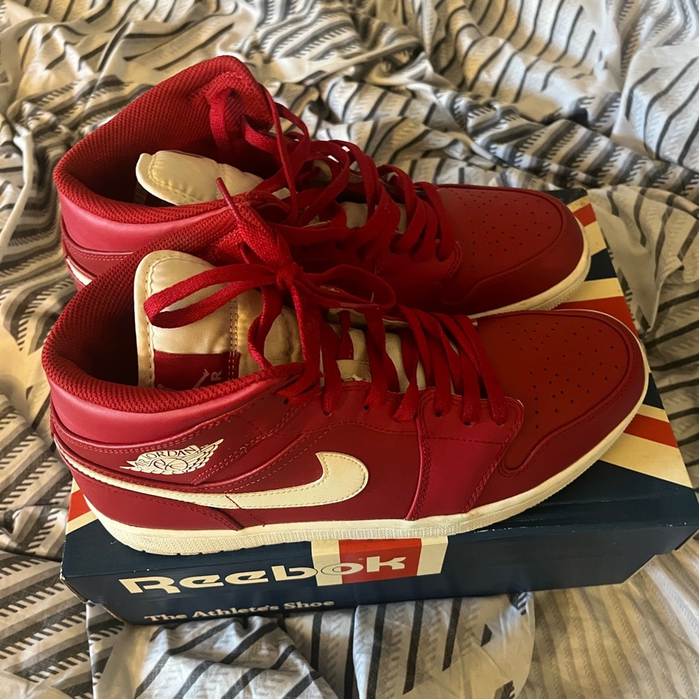Red and White High-Top Sneakers